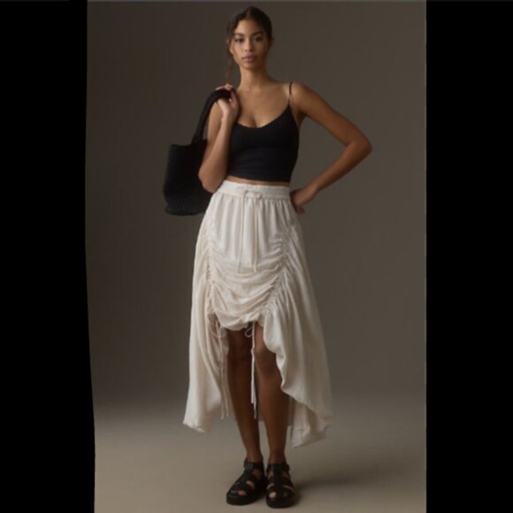 Brand New by Anthropologie Ruched Drawstring Midi High-Low Skirt - Picture 1 of 11